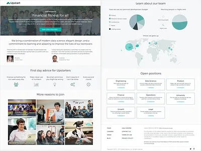 Upstart Careers Page careers infographic jobs map quotes values