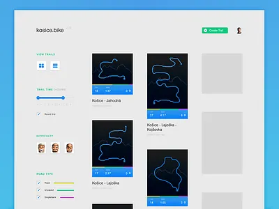 Biking Trails (WiP) app bike biking app dashboard elevation filter gps gpx graph list ui web