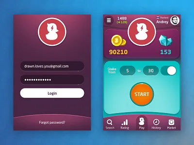 Sign In and Gameplay screens button coin design game gui icon interface ios iphone menu navigation ui