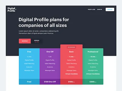 Job Board - Pricing Table job board minimal pricing pricing table table typography web