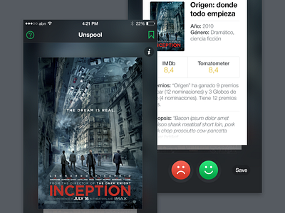 Unspool – Tinder for films dark dark ui films inception ios iphone iphone 6 mobile netflix tinder unspool