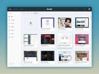 Droplr Dashboard clean dashboard design droplr interface sharing. simple ui upload files ux