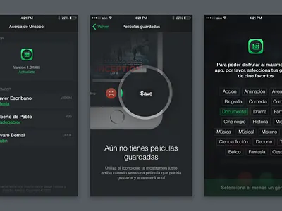 Unspool – other screens dark dark ui empty state films inception ios iphone iphone 6 mobile netflix tinder unspool