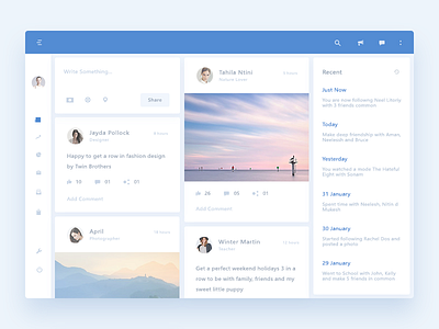 Feed screen for Spare Pixels dashboard feed logout message notification post search settings share ui web
