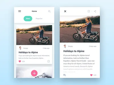 Blog app design concept android animation art blog flat clean simple interface mobile ios iphone sketch ui ux