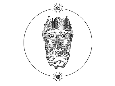 Mountain Man beard ink mountain sketch tree trees vector
