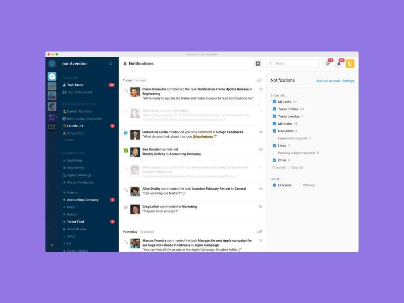 A peek at Azendoo v2 animation. azendoo motion notifications