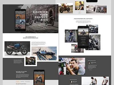 MotoDiscovery app promo website ios iphone landing page motorcycle ui