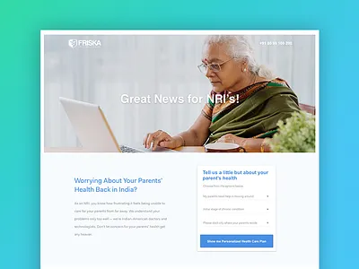 Concept - Friska Landing Page blue care health healthy idea india interface landing page ui ux