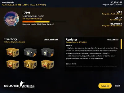 Daily UI 006 - User Profile counter strike csgo daily ui dailyui gaming gun game launcher pc gaming pc master race user profile