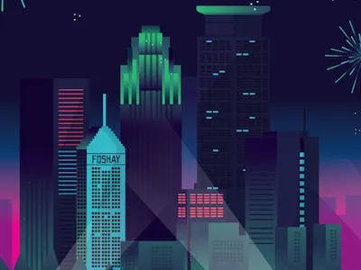 Maslon 60th Anniversary buildings city illustration minneapolis minnesota retro vector