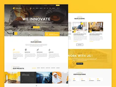 Yellow Hats - Construction Business Template architecture building company construction constructor contractor corporate electrician engineering handyman industry painter plumber remodeling renovation