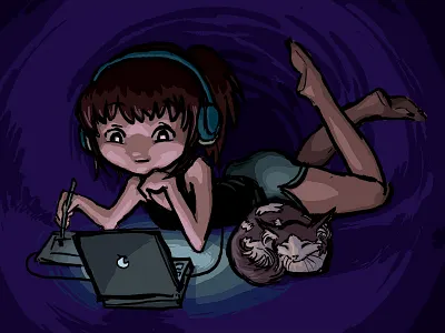 Mood right now~ cat color study girl music photoshop self portrait wacom