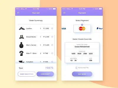 Daily UI :: 002 Credit Card Checkout 02 app cart checkout creditcard dailyui flat material minimal shopping ui ux