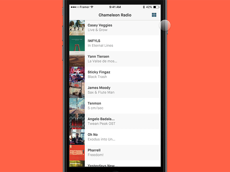 Day 4: Album View Switch framer framer100 music player radio