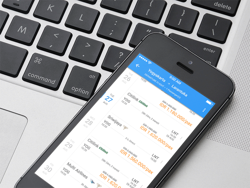 Flight Search Result android animation flight ios itinerary material travel
