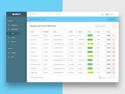 SaaS Users Management analytics app application blue dashboard process saas ui user management ux