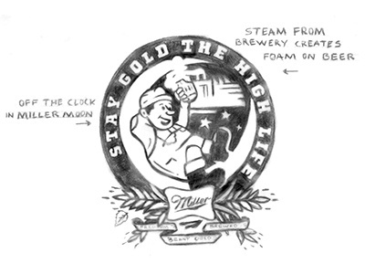 Benny Gold Miller High Life Off The Clock beer brewery leisure moon sketch wip work wear worker