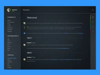 SLACK Slate chat dashboard desktop messaging navigation slack ui user experience user interface ux visual design web app