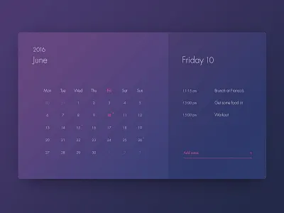 Dribbble 011 - Calendar Card calendar dark design events flat note reminder ui ux widget
