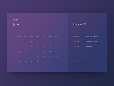 Dribbble 011 - Calendar Card calendar dark design events flat note reminder ui ux widget