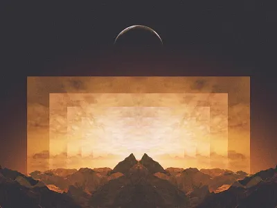 Kuu. abstract design geometric illustration landscape moon mountains psychedelic space texture