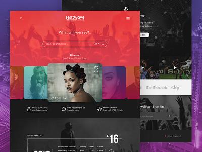 Seatwave event kanye west modern music search seatwave stream tickets ui ux web design website