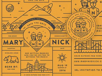 My Save the Date grid icon illustration invitation landingpage mountain save the date space star typography wedding yellow