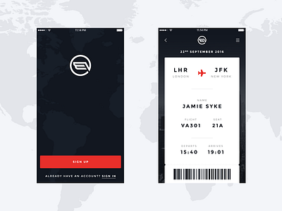 Boarding Pass airline app boarding pass dark flat flight ios minimal ticket travel ui