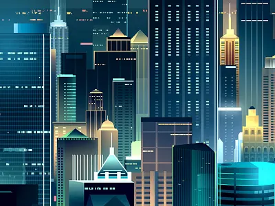 skyline-romain trystram-hk-02 buildings city colorful digital art hong kong illustration light neon night towers trystram windows