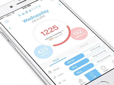 Kudolife app clean fit fitness flat ios iphone main redesign stats ui ux