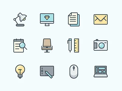 Office icon Set camera docs icons mail minimal mouse office outline search tablet