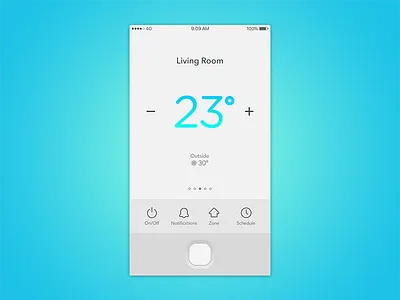 Thermostat App blue clean cyan grey ios iphone light minimal temperature ui white