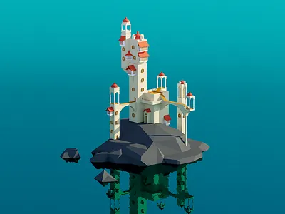 Lighthouse City 3d city fantasy island lighthouse reflection render rock sea sketchup