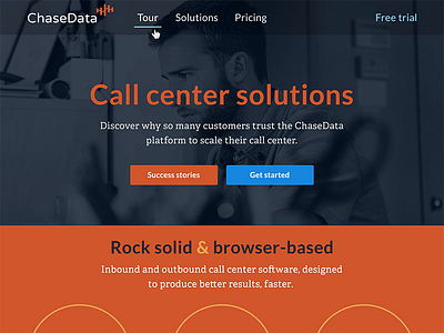 ChaseData web design full bleed hero home page orange