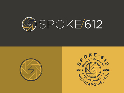 Spoke Logo Exploration 1 badge branding clean emblem gold lines logo mark type word mark yellow