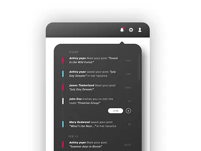 Day047 Activity Feeds 047 action activity button dailyui dropdown feeds list mobile notification scroll