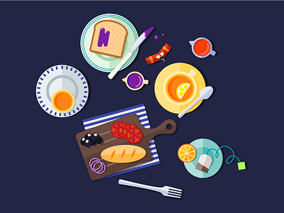 Today's breakfast bread breakfast flat honey jam lemon olive onion orange tea tomato