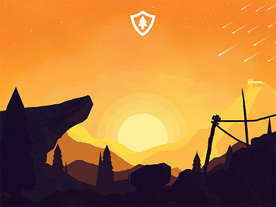 Firewatch campo santo digital firewatch forest game illustration lookout meteor minimal mountains painting wyoming