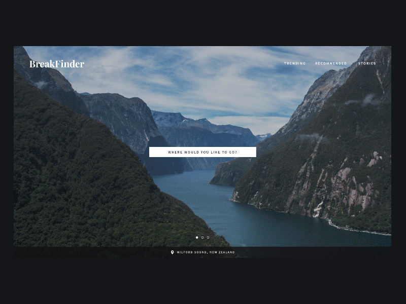 BreakFinder minimal search travel ux website