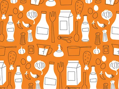 Fried Chicken 1960s coke bottle fried chicken illustration measuring cup milk onion pattern pepper retro salt vintage