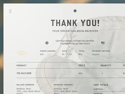Order Confirmation baseball checkout ecommerce hoboken typography website