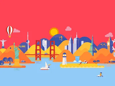 See the World big ben eiffel tower empire state building fling golden gate illustration landmarks new york statue of liberty vector