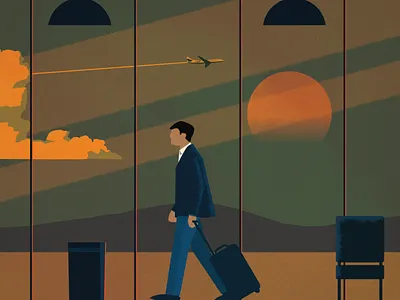 The Lonely Traveler airport design illustration landscape mountains plane retro travel traveling vintage