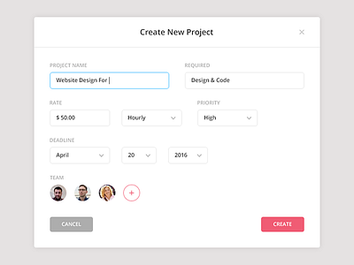 Create Modal clean create modal new project ui