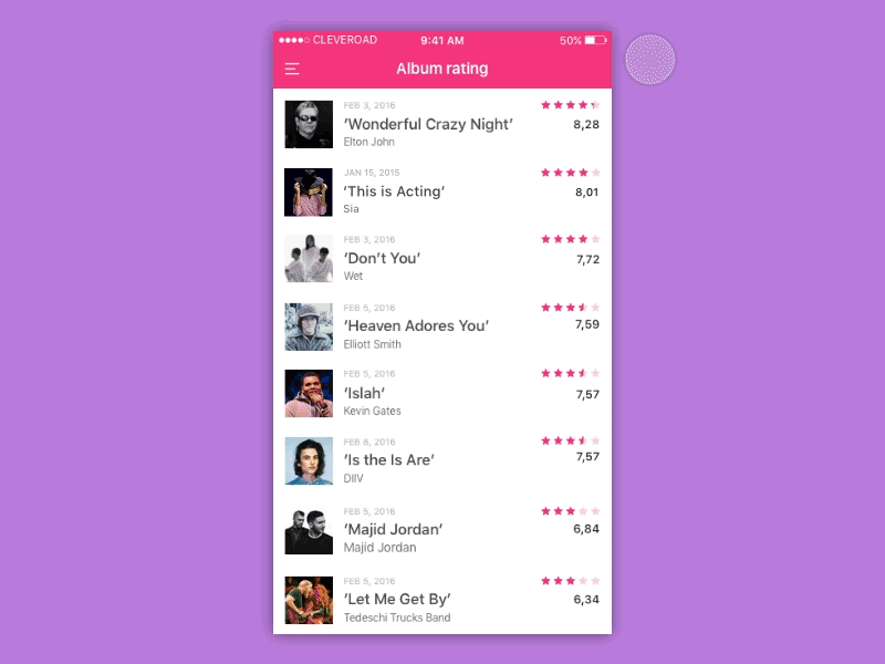 Leaderboard Animation cards interaction ios menu music product rating sia store transition ui ux