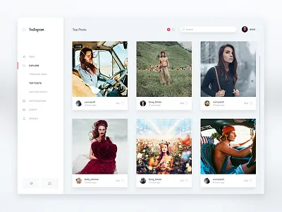 Instagram Web App clean gallery instagram menu minimal navigation photos sidebar white