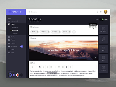Graviton - Create New Page cms create dashboard drag graviton menu navigation page