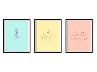 San Francisco Posters colorful icons illustration line poster sf simple