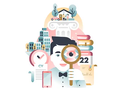 Job Search cover gradients illustration illustrator job magazine miguelcm practicelink